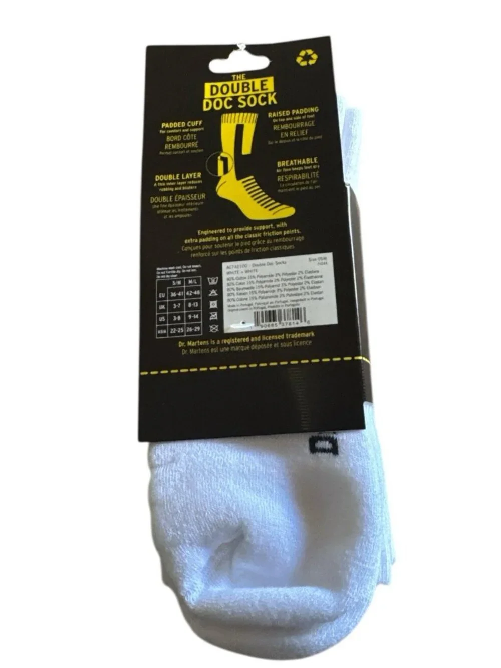 Dr. Martens The Double Doc Sock Crew Socks White 1 Pair Size S/M new